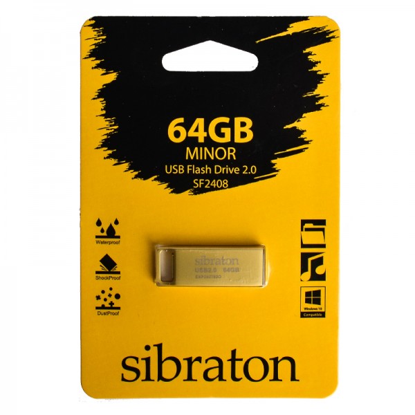 USB 64 GB Sibraton SF2408 Minor Gold  (فلش مموری ۶۴ گیگ سیبراتون مدل SF2408 ماینر – رنگ طلایی)
